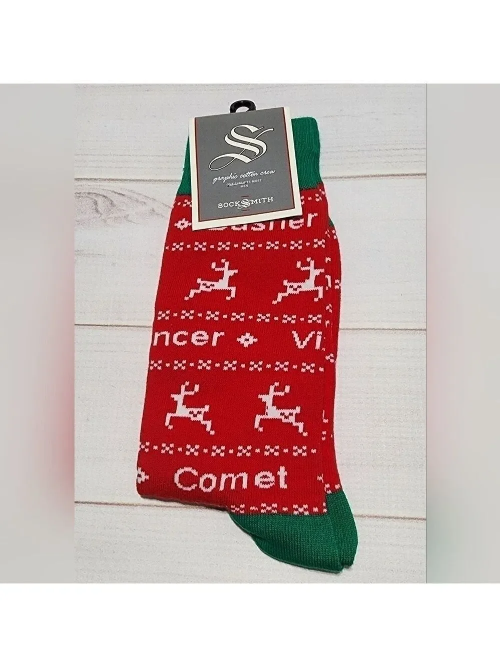 Socksmith Men's Christmas Reindeer Socks Fits Sock Size 10-13 - New With Tags